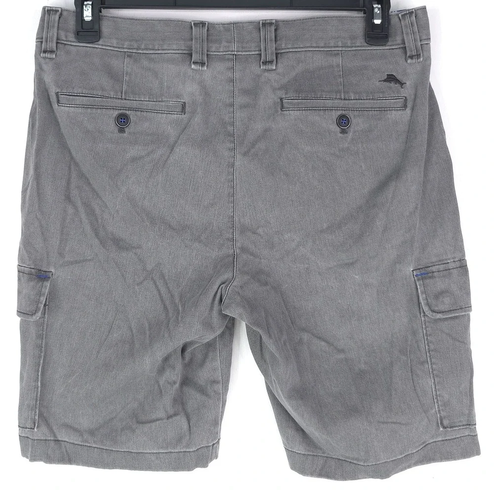 Tommy Bahama Mens Cargo Shorts 33 Gray Cotton Stretch Marlin Logo Pants Shorts